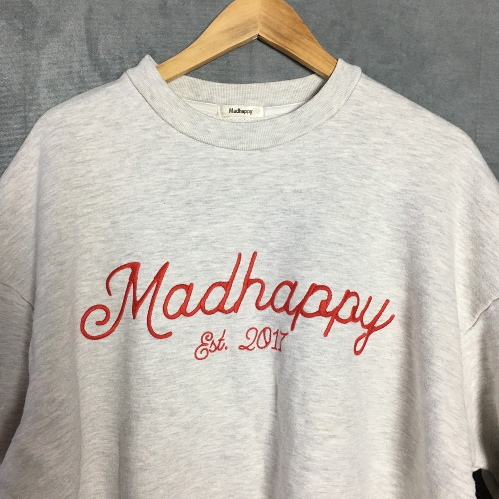 Madhappy Est 2017 Size M Peace Sign Graphic Crewneck Sweatshirt Grey Embroidery - Picture 12 of 16
